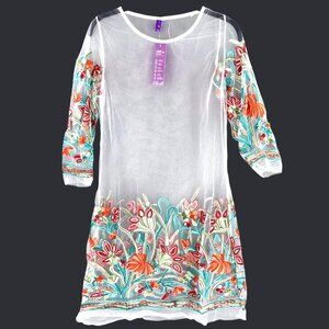 Romacci Sheer Mesh Dress Womens M White Fairy Boho Cottage Granny Feminine NWT